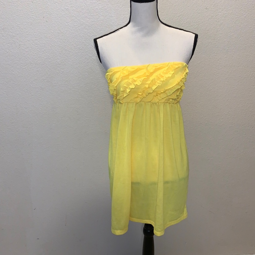 OP Ocean Pacific yellow ruffle strapless summer dress